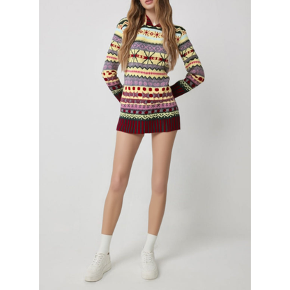Eveloria Damen Norweger Strickpullover Mini