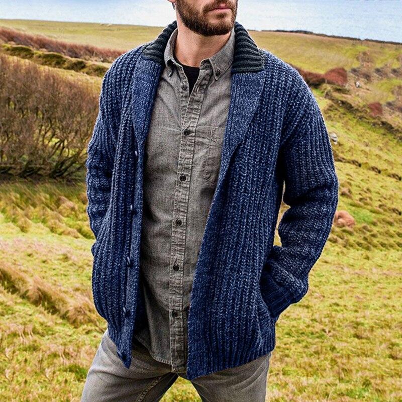 Herren Strickjacke Großgestrickt Komfortabel Schwarz - Eveloria