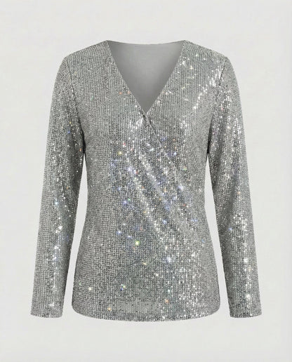 Damen Pullover V-Ausschnitt Glänzend