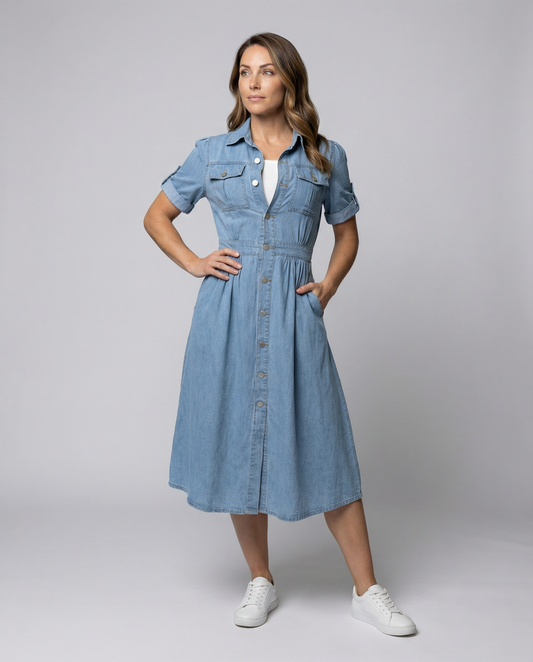 Eveloria Damen Denim Kleid Trendy Blau - Eveloria