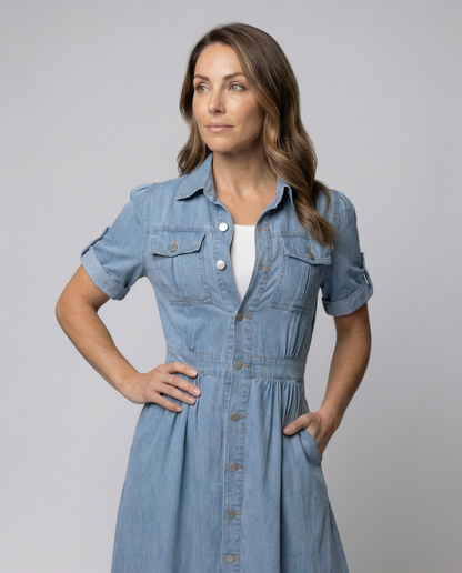 Eveloria Damen Denim Kleid Trendy Blau
