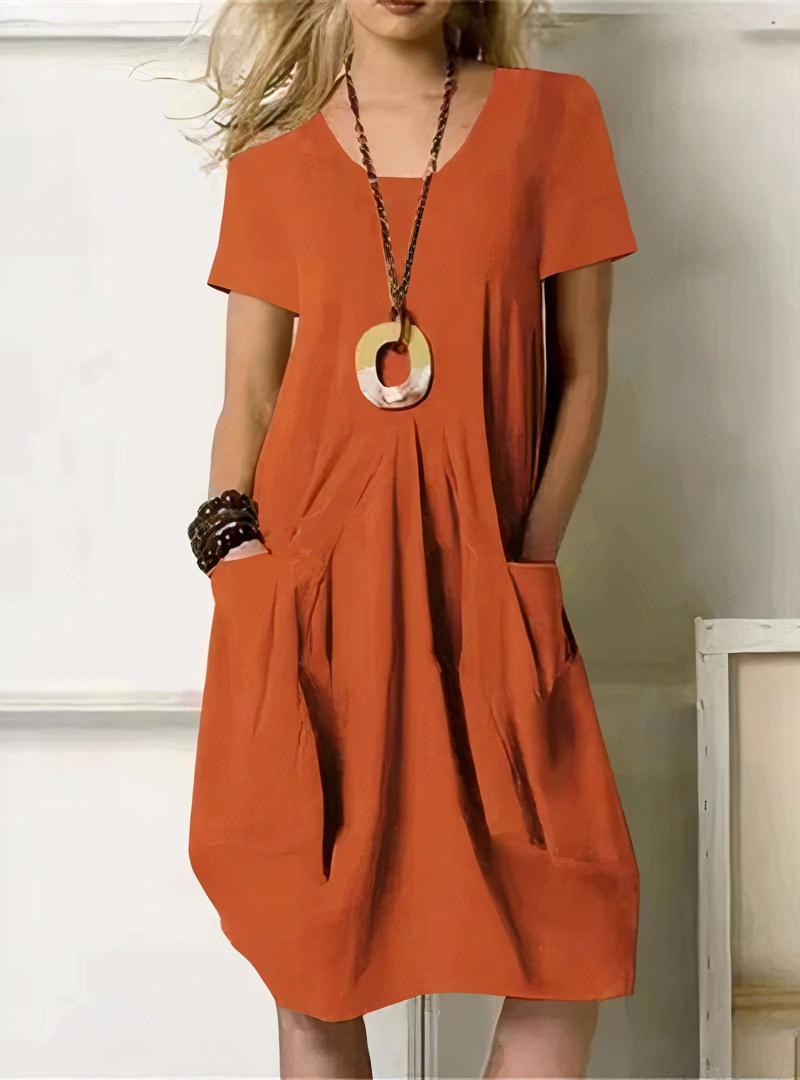 Eveloria Damen Midi-Kleid Bauchbedeckend Mit Taschen - Eveloria