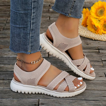 Damen Sommer-Sandalen Riemchen Leicht Beige