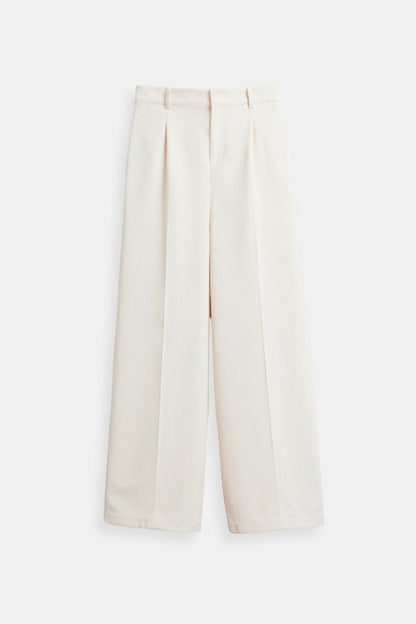 Damenhose Weit Schnitt Bundfalten Elegant Schwarz - Norvielle