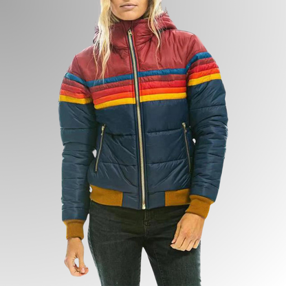 Damen Winterjacke Kapuze Streifenmuster
