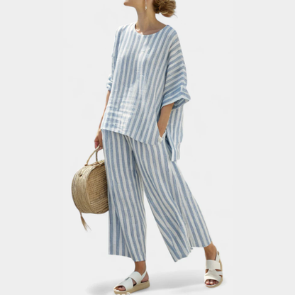 Damen Gestreiftes Hosen Set Zweiteiler - Eveloria