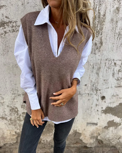 Damen Strick-Weste V-Ausschnitt Elegantes Design