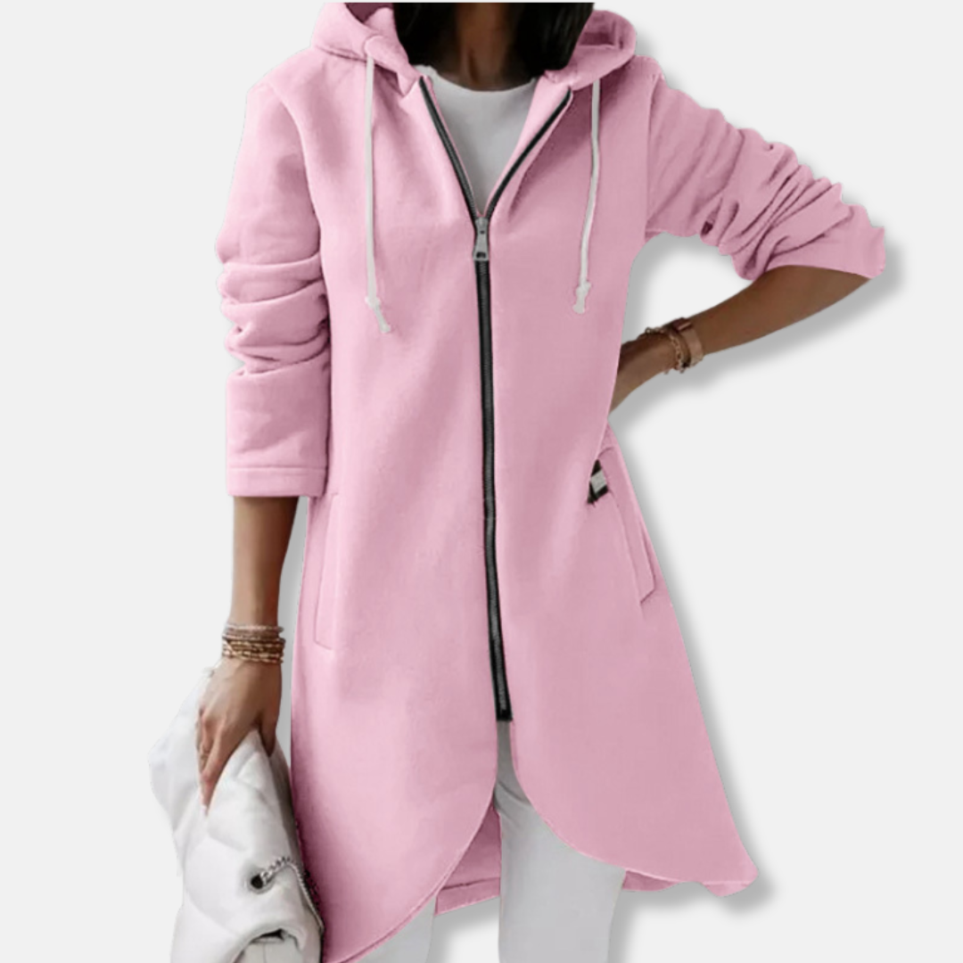 Damen Sweatshirtjacke Lässig Kapuze Baumwollmischung Mittellang - Eveloria