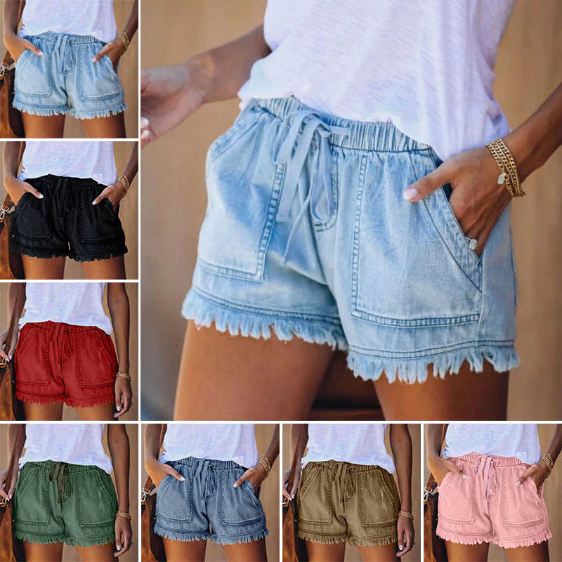 Eveloria Damen Hochtaillen Denim Shorts