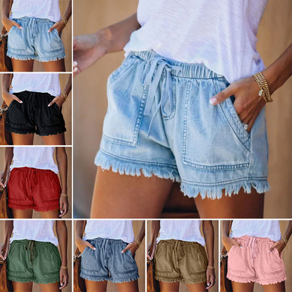 Eveloria Damen Hochtaillen Denim Shorts