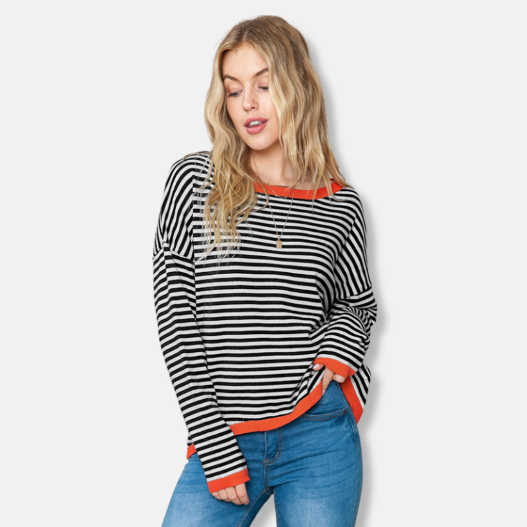 Eveloria Damen Sweatshirt Gestreift Lockere Passform Baumwolle - Eveloria