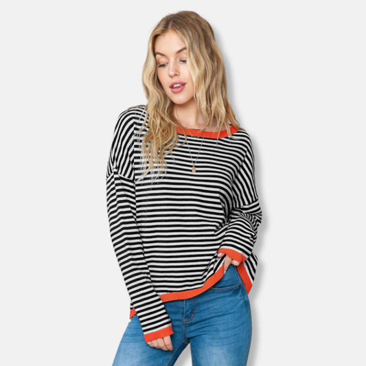 Eveloria Damen Sweatshirt Gestreift Lockere Passform Baumwolle - Eveloria