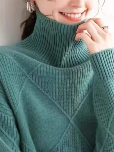 Eveloria Damen Rollkragenpullover 3D Rhombus Muster