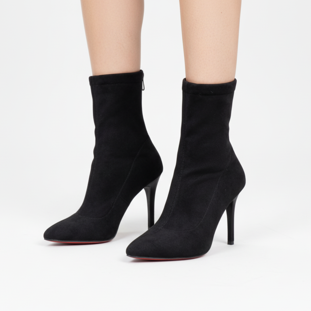 Damen Stiefeletten Wildlederoptik Schmal Spitze Hochhackig - Eveloria