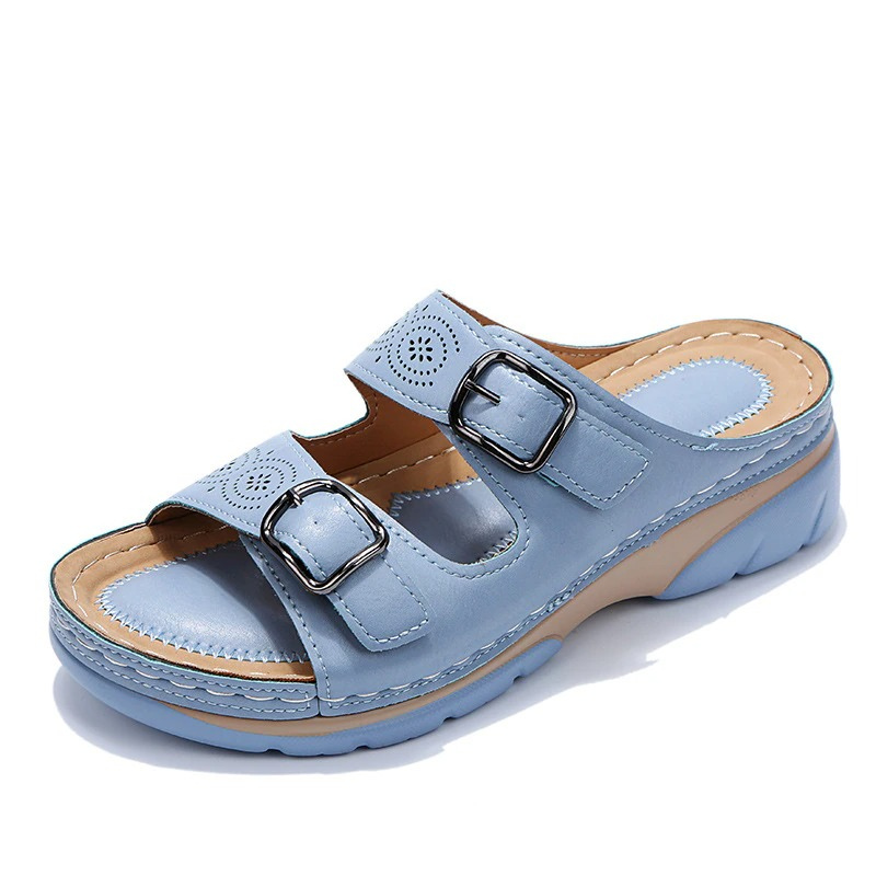 Eveloria Damen Orthopädische Sandalen Sommer Leder Beige - Eveloria