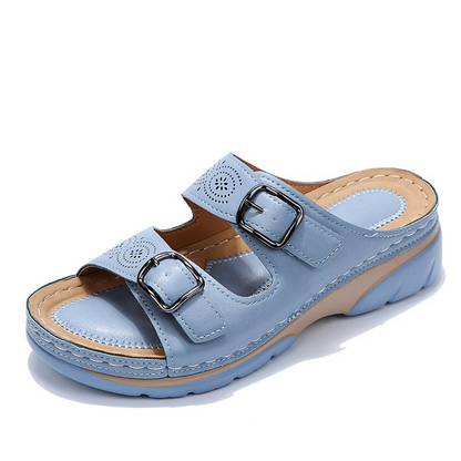 Eveloria Damen Orthopädische Sandalen Sommer Leder Beige - Eveloria