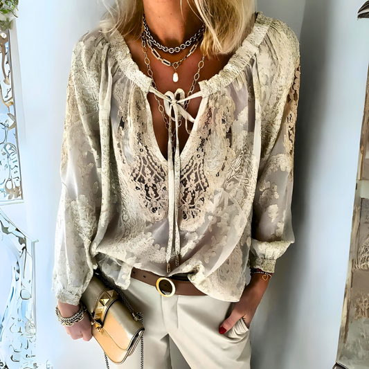 Eveloria Damen Boho Bluse Häkelte Optik - Eveloria