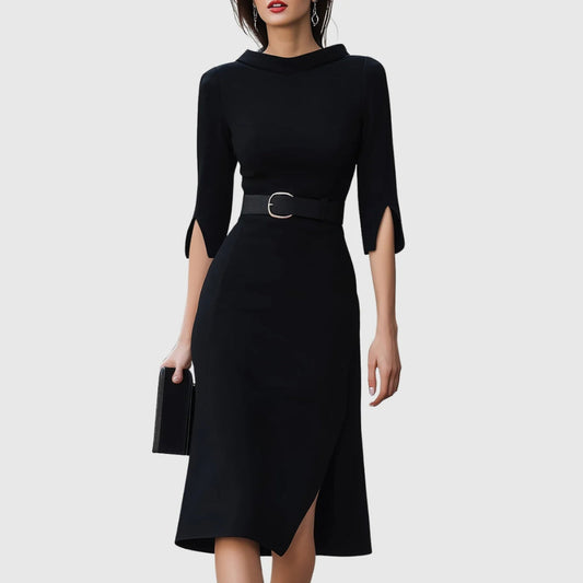 Damen Elegantes Midi Kleid Gürtel - Eveloria