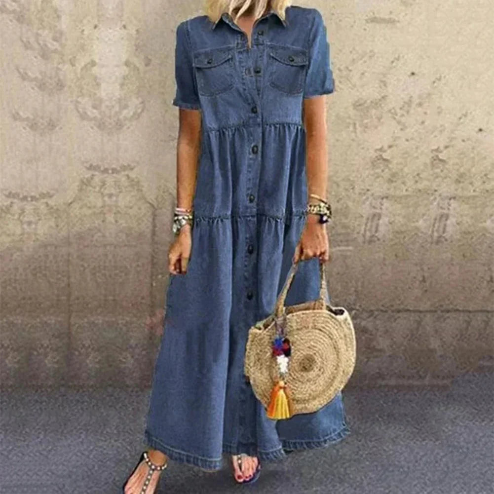 Eveloria Damen Maxi-Jeanskleid - Eveloria