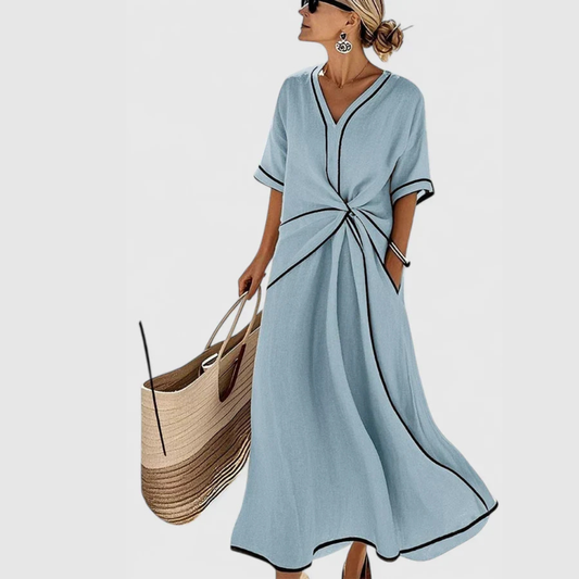 Damen V-Ausschnitt Midi Kleid Bindegürtel - Eveloria
