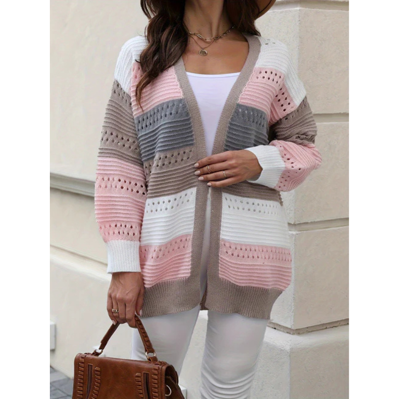 Damen Cardigan Gestreift Lockere Passform