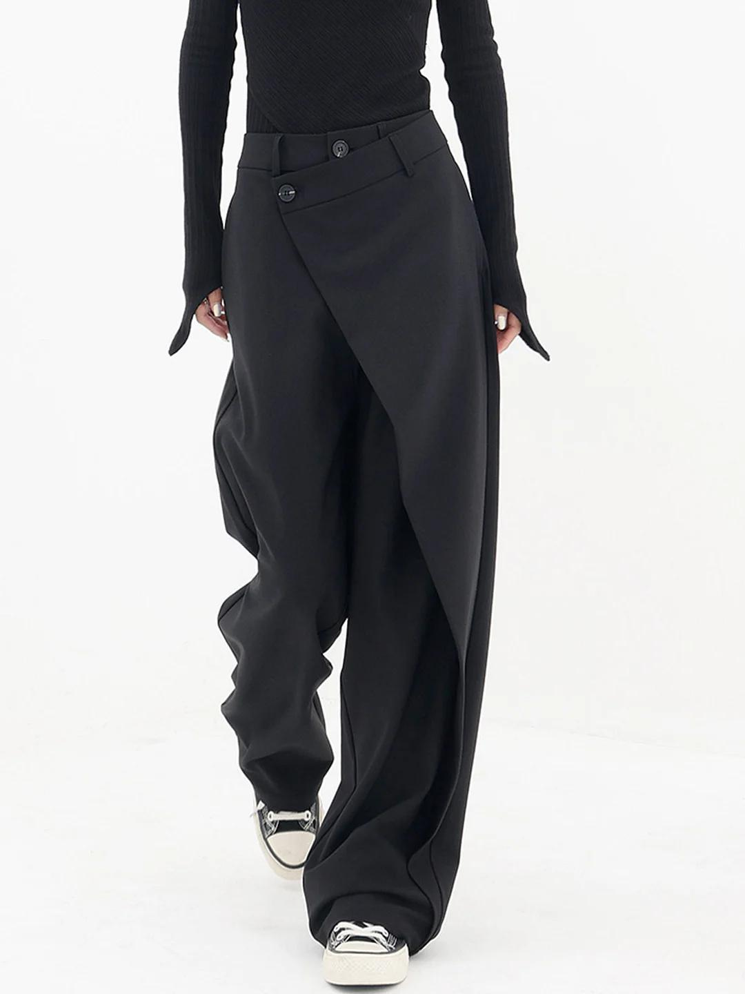 Damen Weite Hose Hohe Taille Bequem Elegant Schwarz - Eveloria