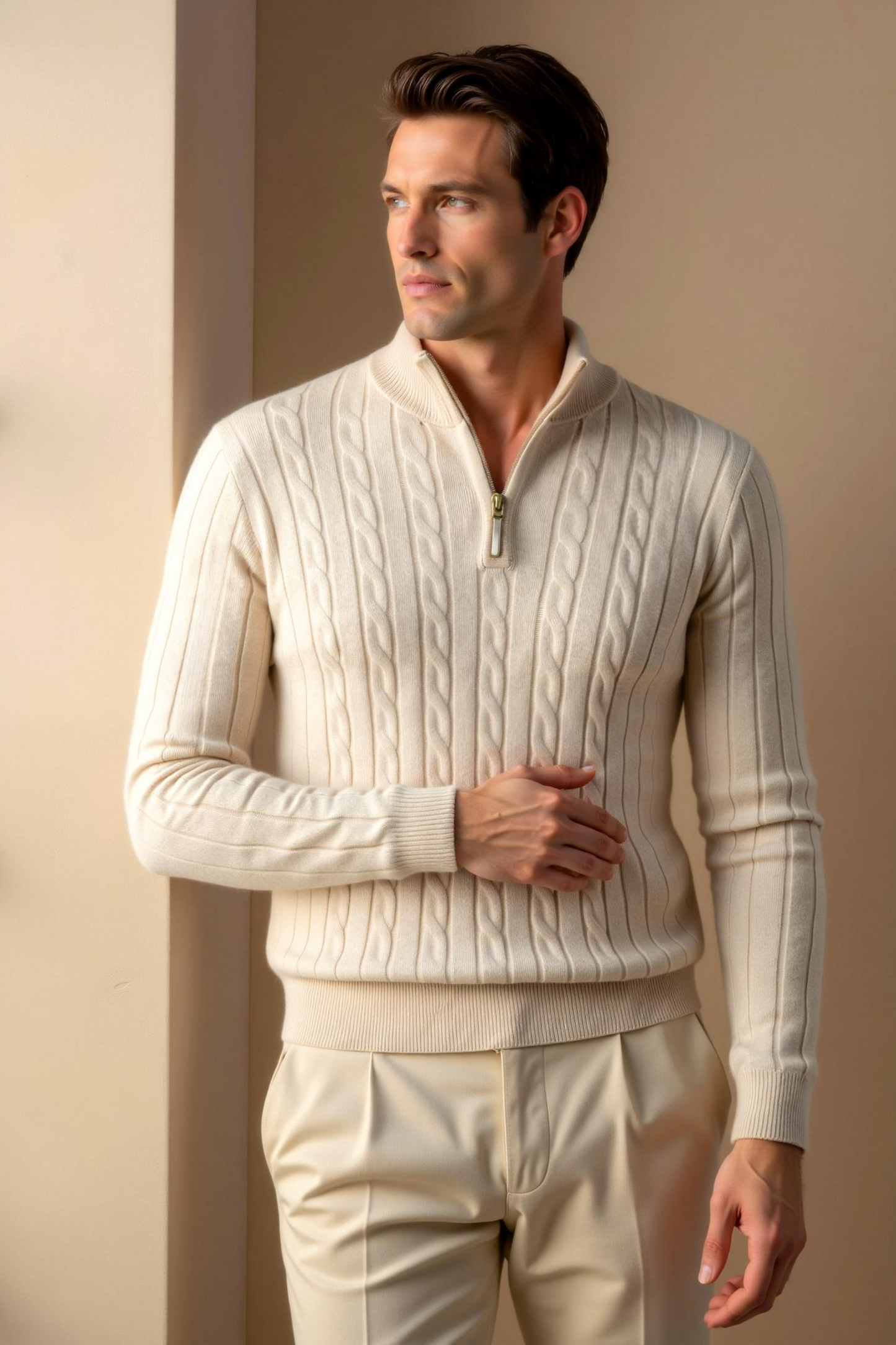 Eleganter Damen Zopfstrick Pullover Mit Reißverschluss - Norvielle