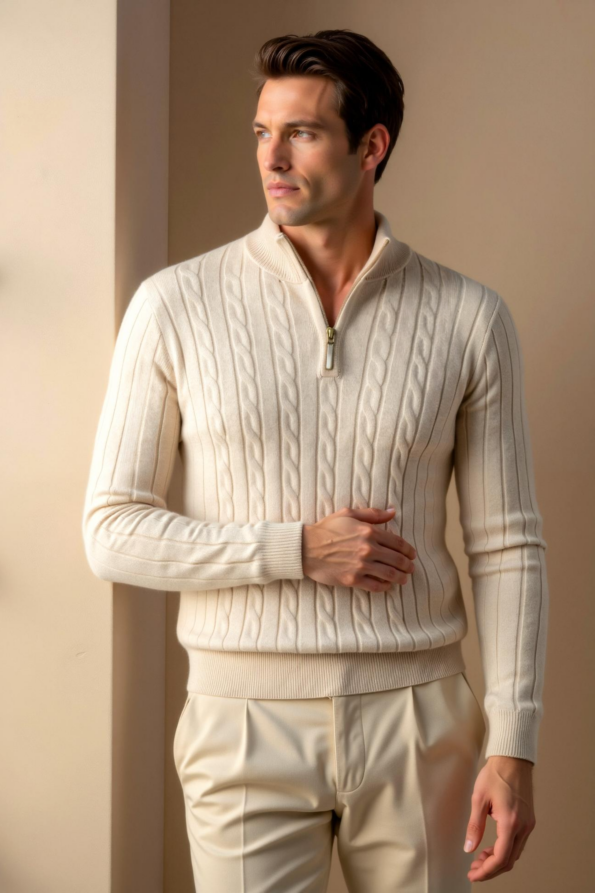 Eleganter Damen Zopfstrick Pullover Mit Reißverschluss - Norvielle