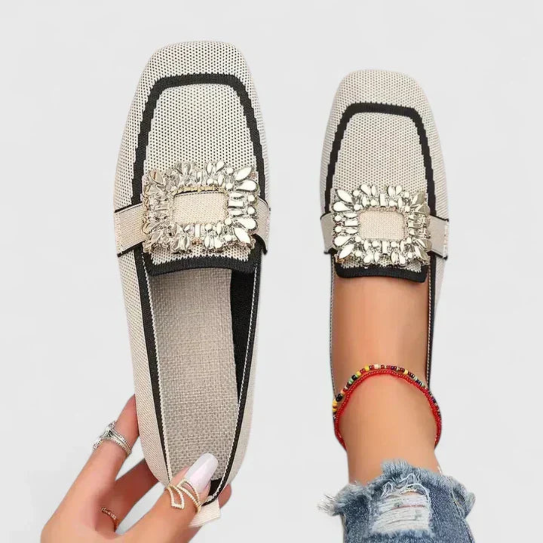 Damen Slip-On Loafer Kristallschnalle Schuhe - Eveloria