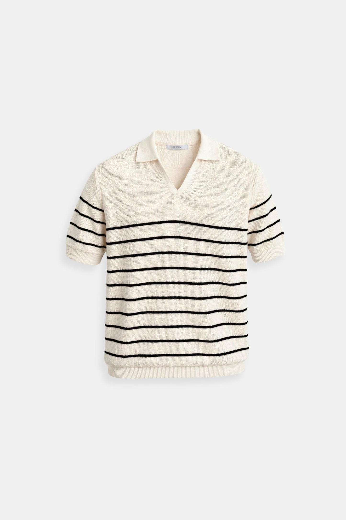 Herren Poloshirt Kurzärmelig Gestreift Blau-Weiß