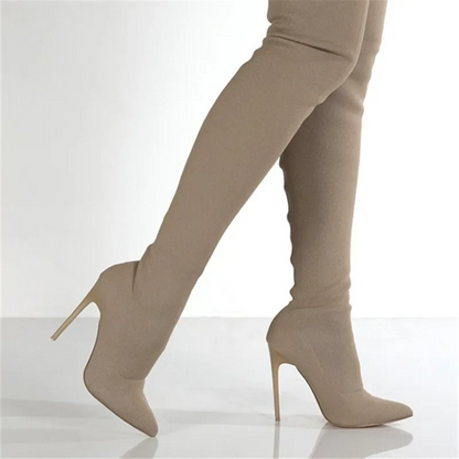 Eveloria Damen Overknee Stiefel Stretch Stiletto