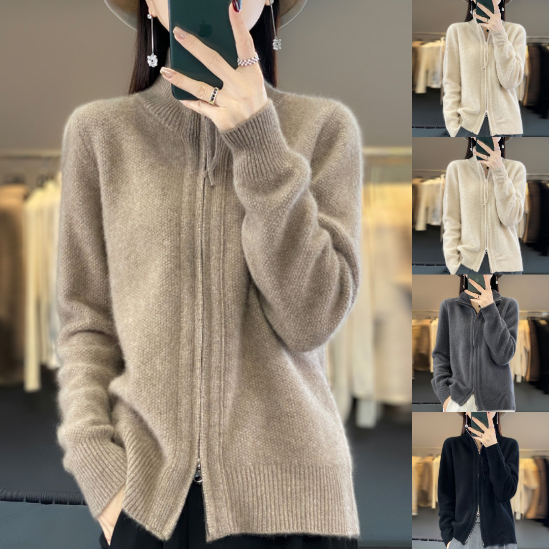 Eveloria Damen Strickjacke Reißverschluss Elegant Schwarz - Eveloria