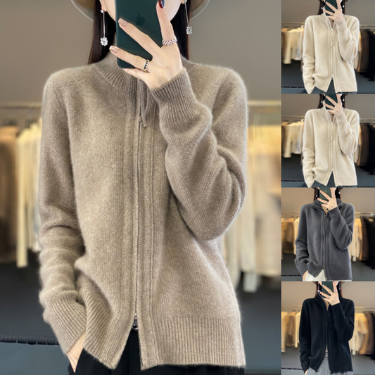 Eveloria Damen Strickjacke Reißverschluss Elegant Schwarz - Eveloria