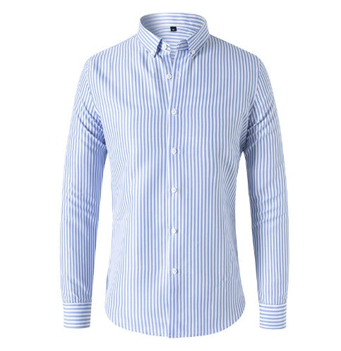 Herren Langarmhemd Streifen Baumwolle Relaxed Blau