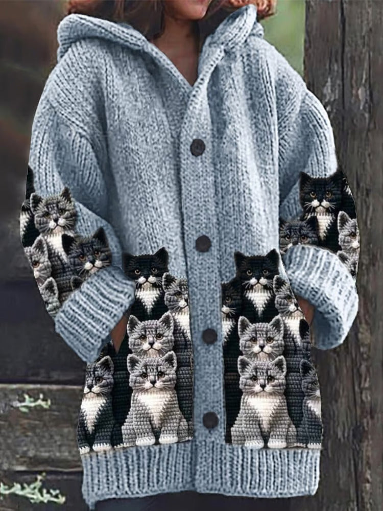 Eveloria Damen Strickjacke Katze Motiv - Eveloria