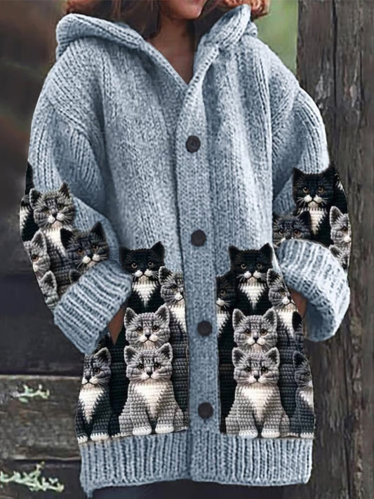 Eveloria Damen Strickjacke Katze Motiv - Eveloria