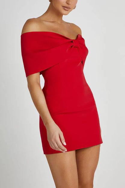 Damen Minikleid Schulterfrei Schleifendetail
