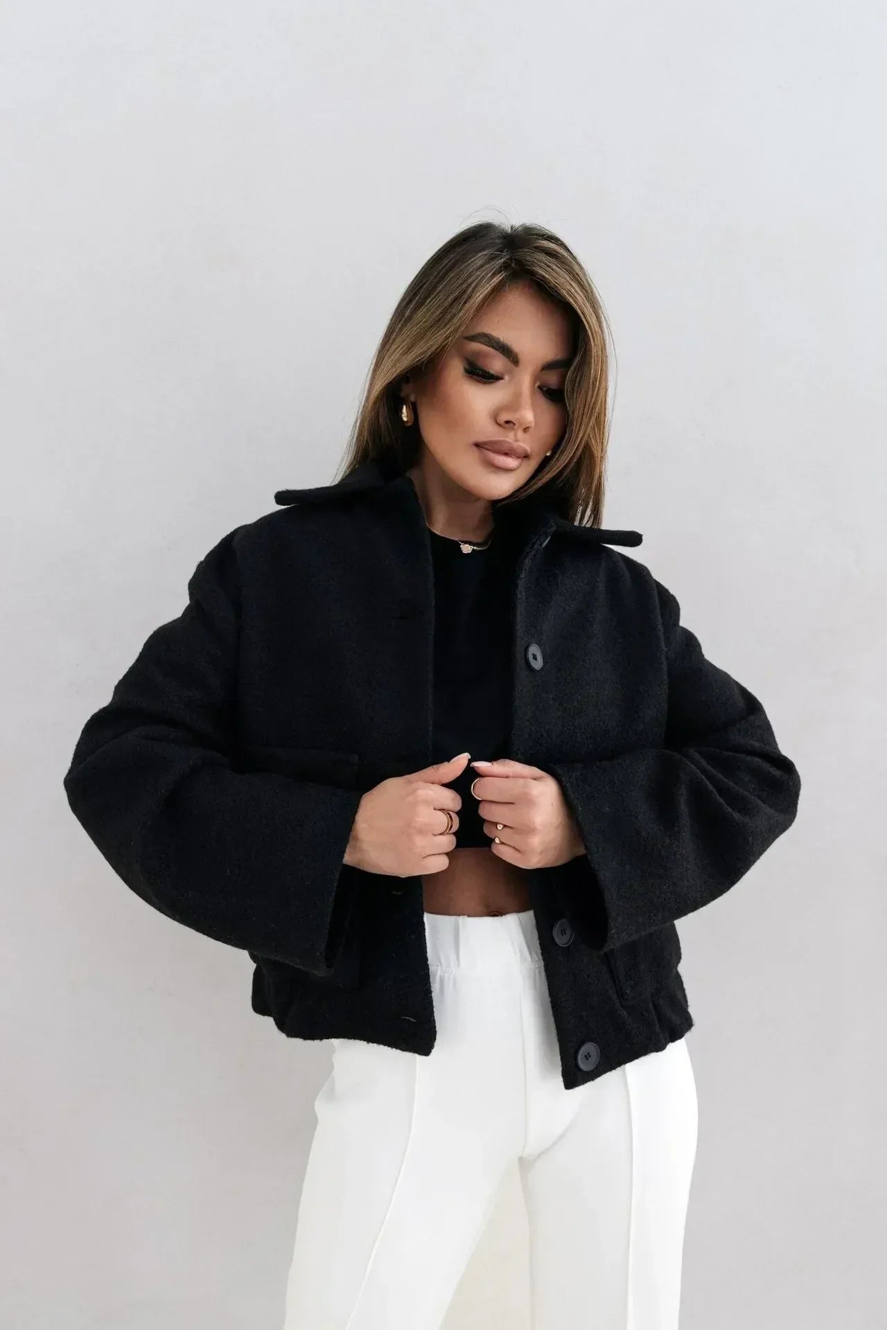 Damen Kurzjacke Große Taschen Alltag