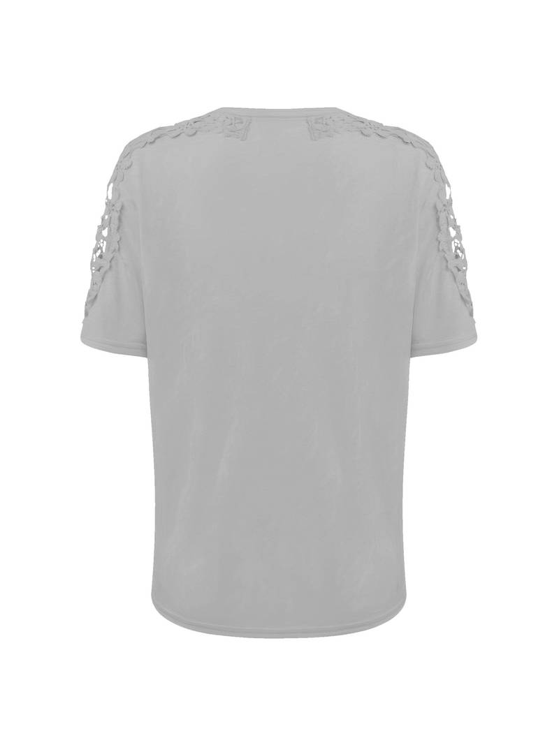 Eveloria Damen Rundhals T-Shirt Spitze Naht Einfarbig