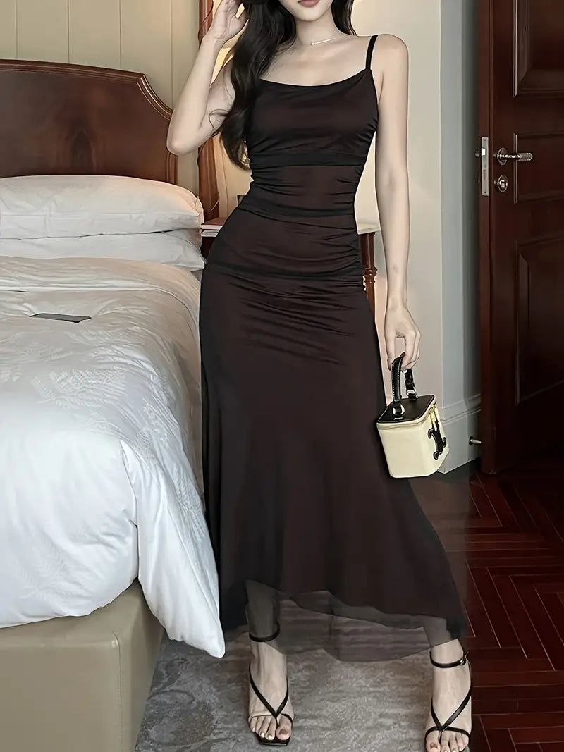 Eveloria Damen Midi Kleid Ohne Ärmel Glamour Stil