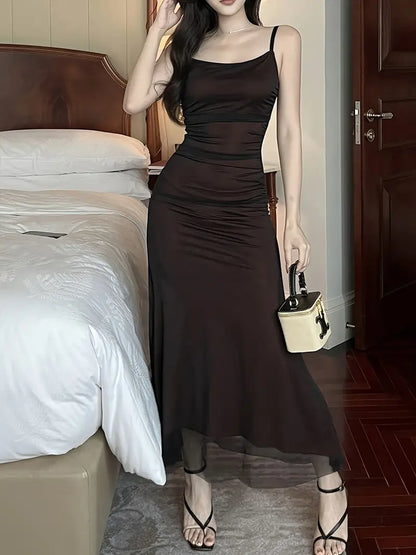 Eveloria Damen Midi Kleid Ohne Ärmel Glamour Stil