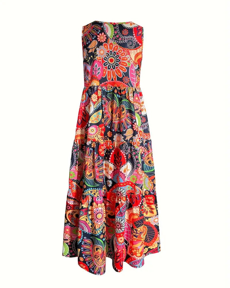 Eveloria Damen Ärmelloses Kleid Lockere Passform Lang Print