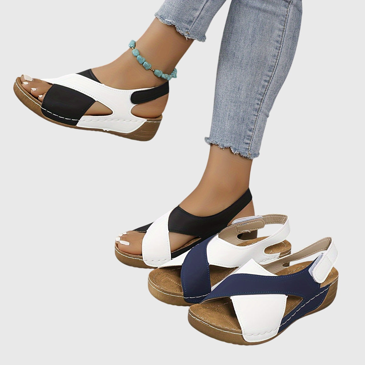Damen Freizeit-Sandalen Offener Zehenbereich Zweifarbig