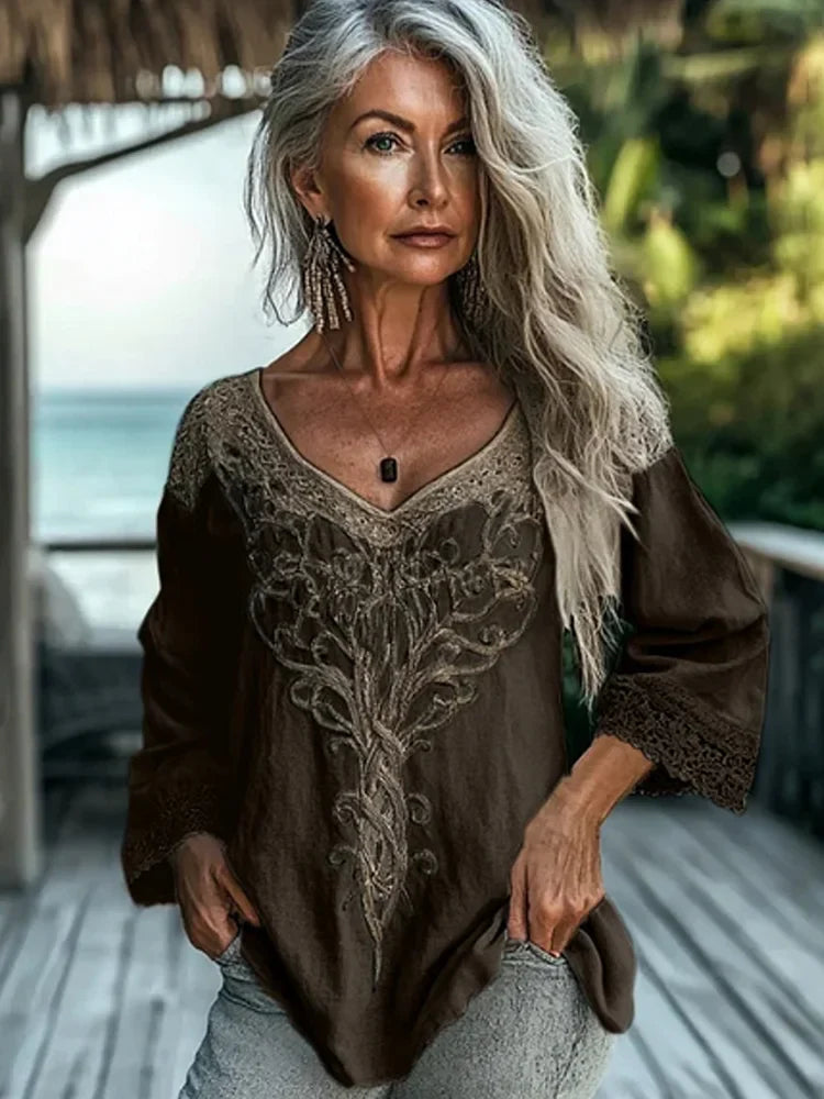 Damen Bluse Langarm Vintage-Stil