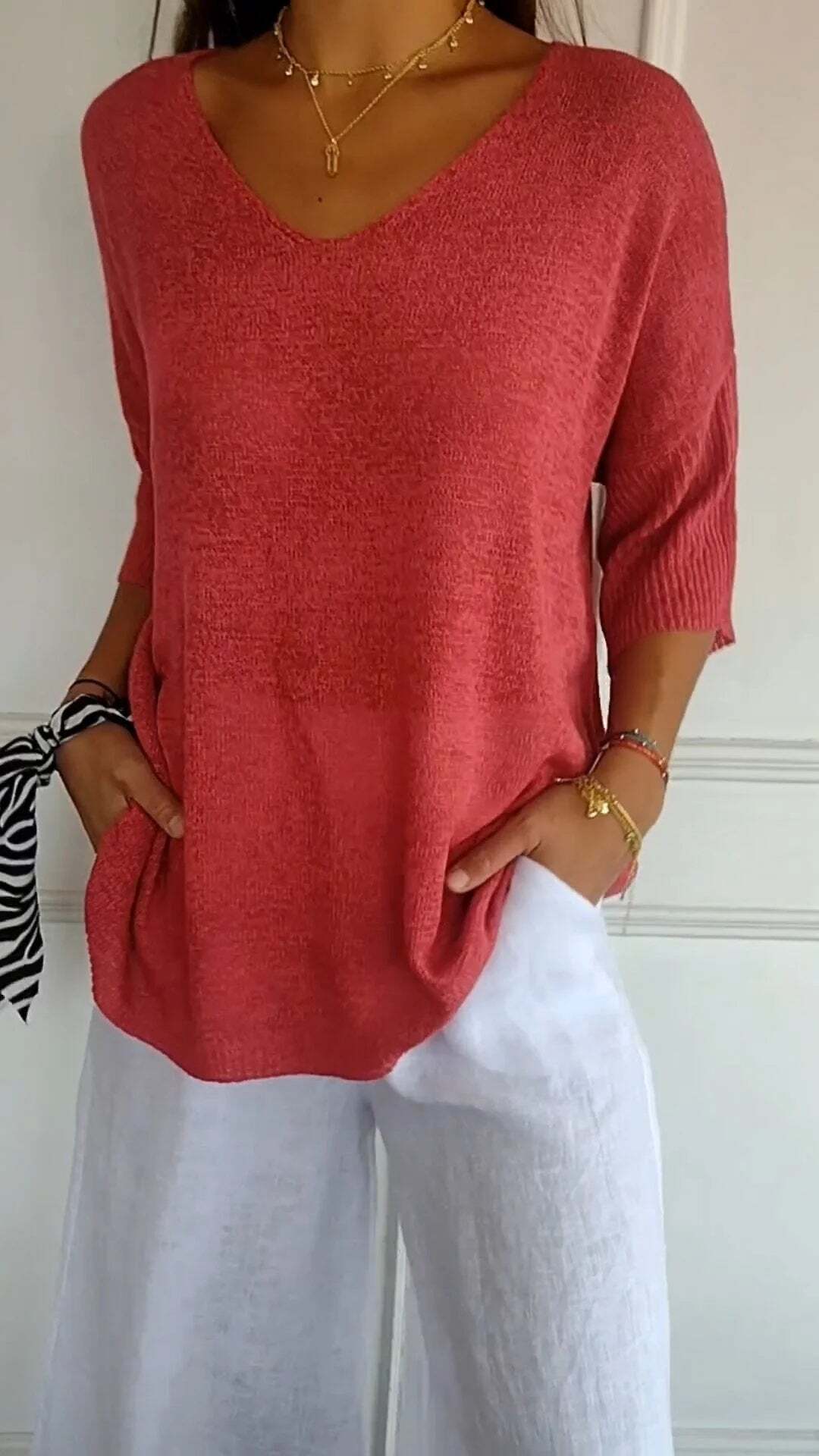 Eveloria Damen Pullover V-Ausschnitt Gestrickt