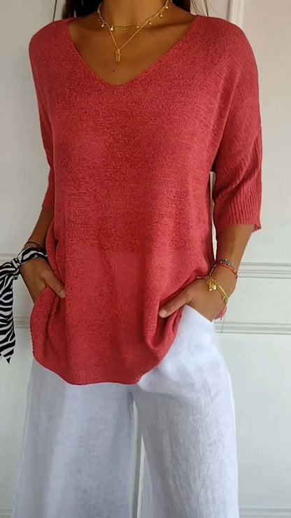 Eveloria Damen Pullover V-Ausschnitt Gestrickt