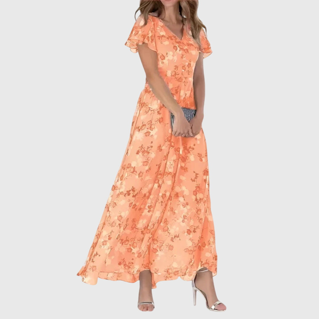 Damen Maxi Kleid V-Ausschnitt Blumenmuster - Eveloria