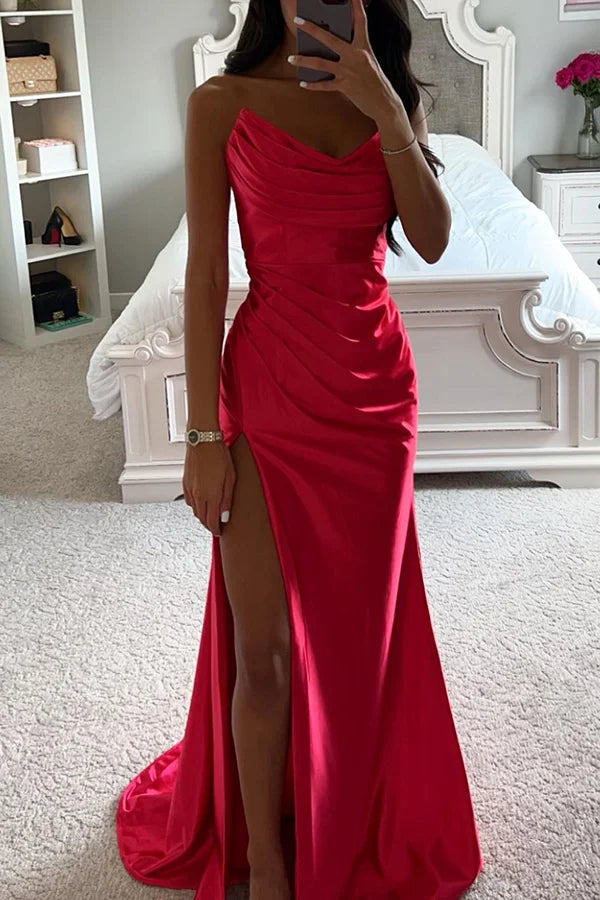 Eveloria Damen Abendkleid Satin Off-Shoulder Maxi
