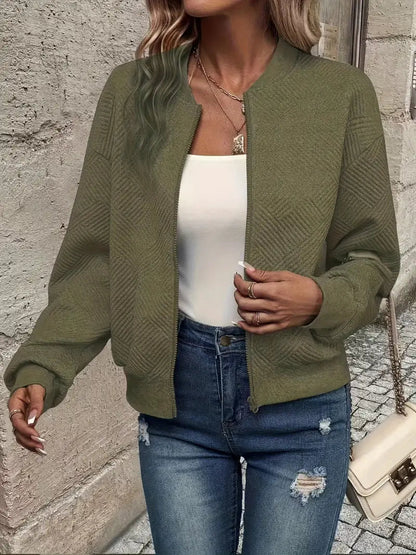 Damen Strickjacke Reißverschluss Struktur