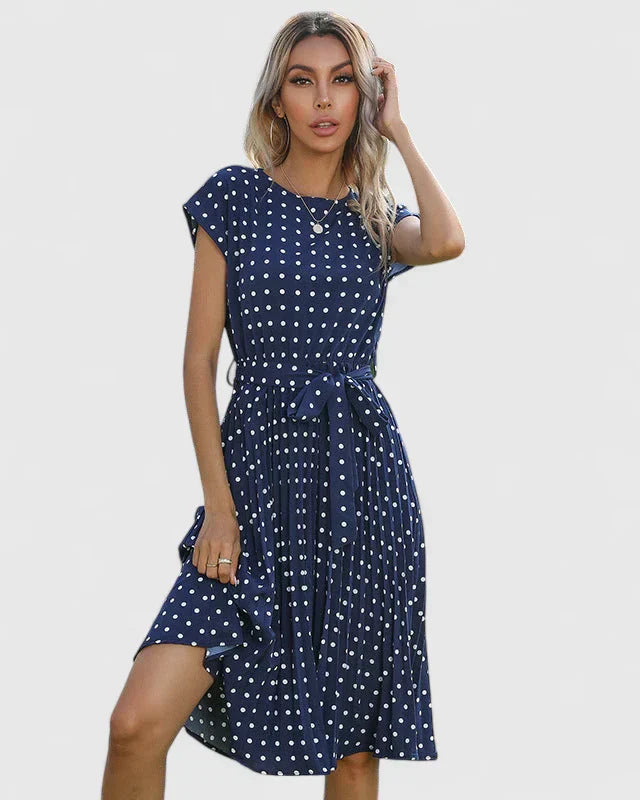 Damen Midikleid Kurzärmel Faltenrock